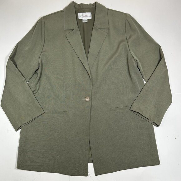 Vtg Nygard Collection 2pc Pants Suit Olive Green Lined Blazer Sz 12 Pants Sz 14 - Picture 2 of 13